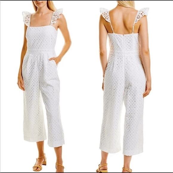 J. Crew Ruffle Jumpsuit in Embroidered Eyelet in White Size 12. - Picture 2 of 13